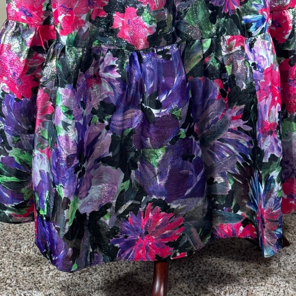 Milly New York Hayden Floral Metallic Halter Dress Open Back Tiered Size 8 - Picture 11 of 16